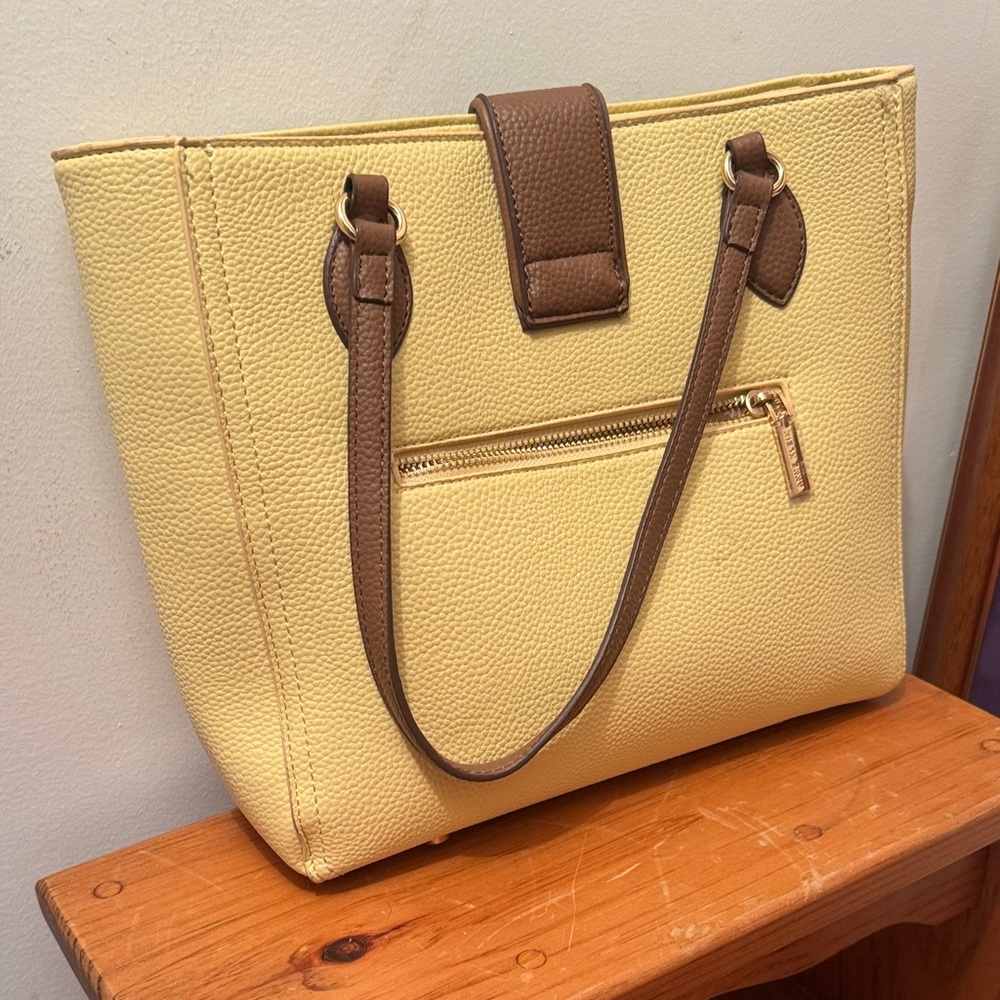 Yellow & Brown Tote Bag - Women's purse Anne Klein — with wallet - Picture 3 of 5